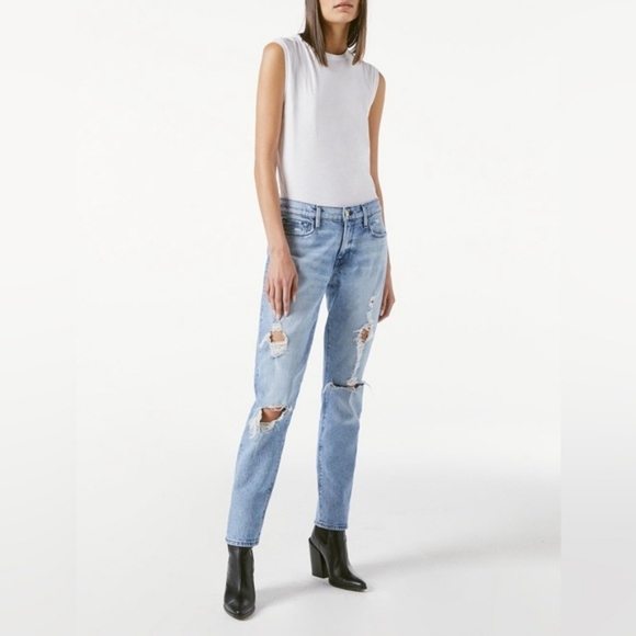 FRAME Le Garçon Straight-Leg Jeans in Beldon Rips Size 27 Slouchy - Picture 1 of 10